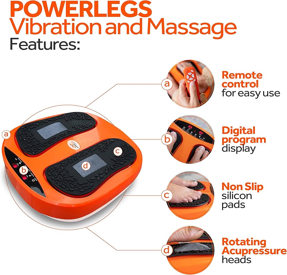 Power Legs Electric Foot Massager Machine with Remote Control, Adjustable Speed, Vibration – Calf Massager – Feet Massager for Neuropathy Pain Relief, Plantar Fasciitis, Leg Blood Circulation (Orange