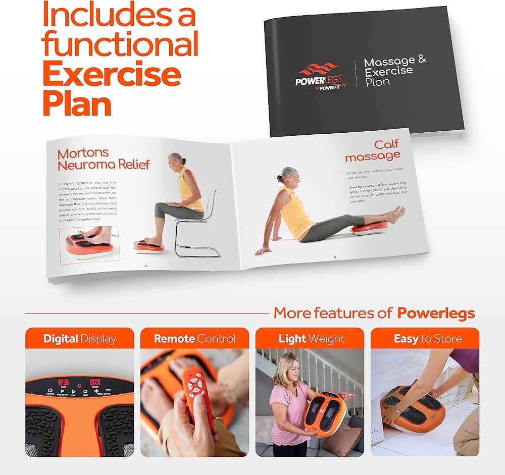 Power Legs Electric Foot Massager Machine with Remote Control, Adjustable Speed, Vibration – Calf Massager – Feet Massager for Neuropathy Pain Relief, Plantar Fasciitis, Leg Blood Circulation (Orange