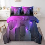 jejeloiu Geometric Comforter Queen 7 Pcs Honeycomb Hexagonal Geometrical Beehive Bedding Set Black Purple Simple Modern Abstract Art Bed in a Bag with Comforter, Sheets, Pillowcases & Cushion Cover