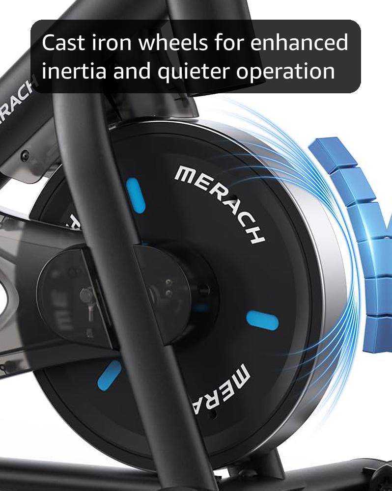MERACH Exercise Bike, Brake Pad Stationary Bike with Exclusive App, Low Noise Indoor Cycling Bike with 300lbs Weight Capacity, Tablet Mount and Fitness Courses for Weight Loss