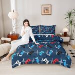 Castle Fairy Red Blue Gamer Full Size Comforter Set,Video Game Gamepad Bedding Set for Adults Teens,Children Controller Comforter Luxury Gaming Quilt Set Room Decor 3Pcs
