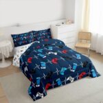 Castle Fairy Red Blue Gamer Full Size Comforter Set,Video Game Gamepad Bedding Set for Adults Teens,Children Controller Comforter Luxury Gaming Quilt Set Room Decor 3Pcs