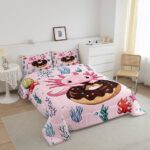 Erosebridal Axolotl Bedding Set,Dessert Donut Princess Twin Comforter Set Fantasy Axolotl Ocean Botancial Starfish Print Down Comforter Pink Decor Kawaii Quilt Set with 1 Pillow Case