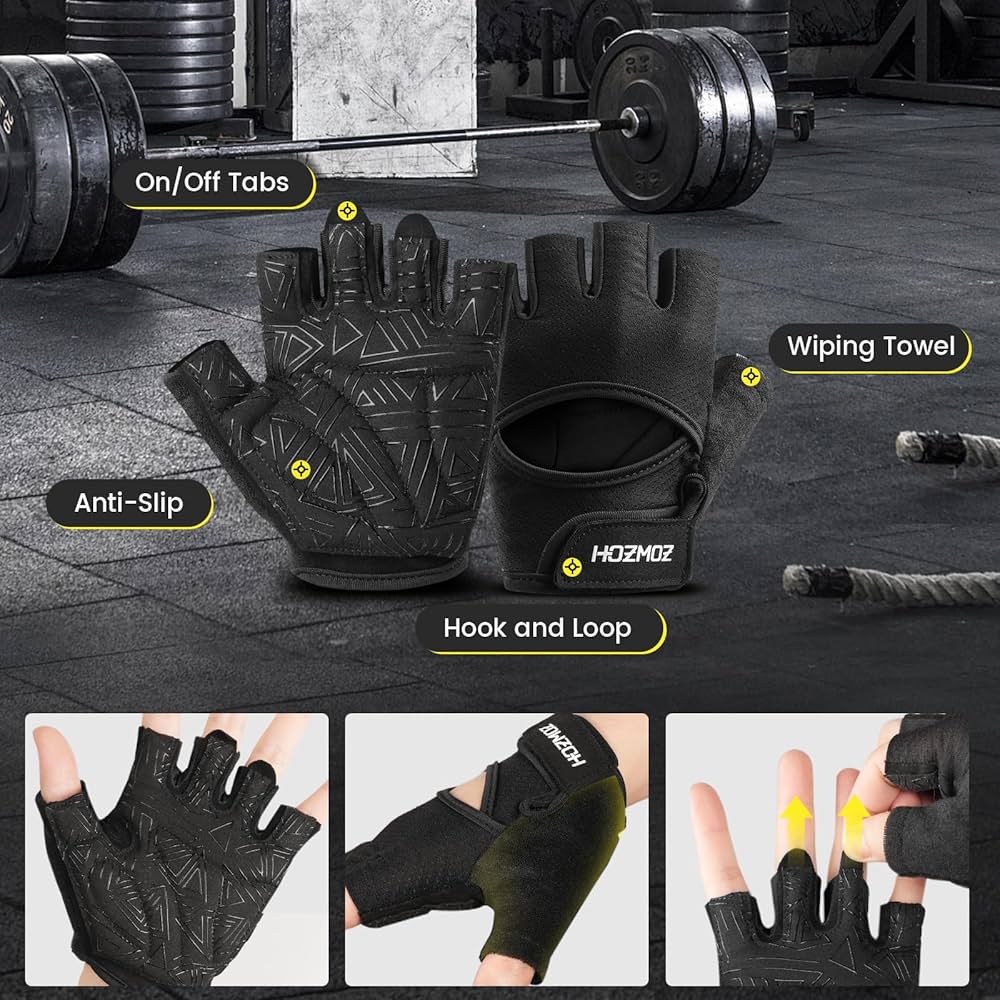 Ventilated Weight Lifting Gloves, Thick Padded Workout Gym Gloves with Full Palm Protection & Grip & Shock Absorption for Women & Men’s Fitness Exercise Training