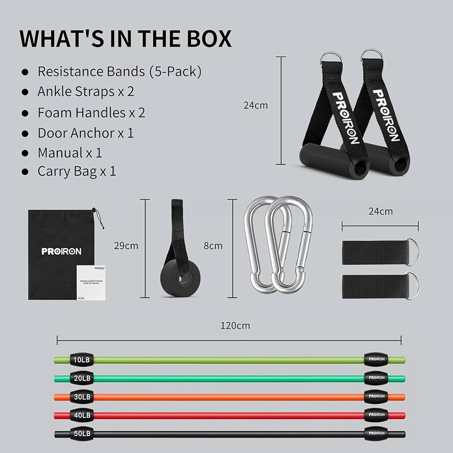 PROIRON Resistance Bands, Anti-Breakage Exercise Bands，Resistance Bands for Working Out with Handles,Weight Bands for Strength Training Men and Women-Five-rope Set