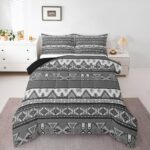 Southwestern Comforter Set Western Tribal Rustic Aztec Bedding Set for Women Men Native American Quilt Country Boho Bohemian Down Comforter Twin Geometric Gray Striped
