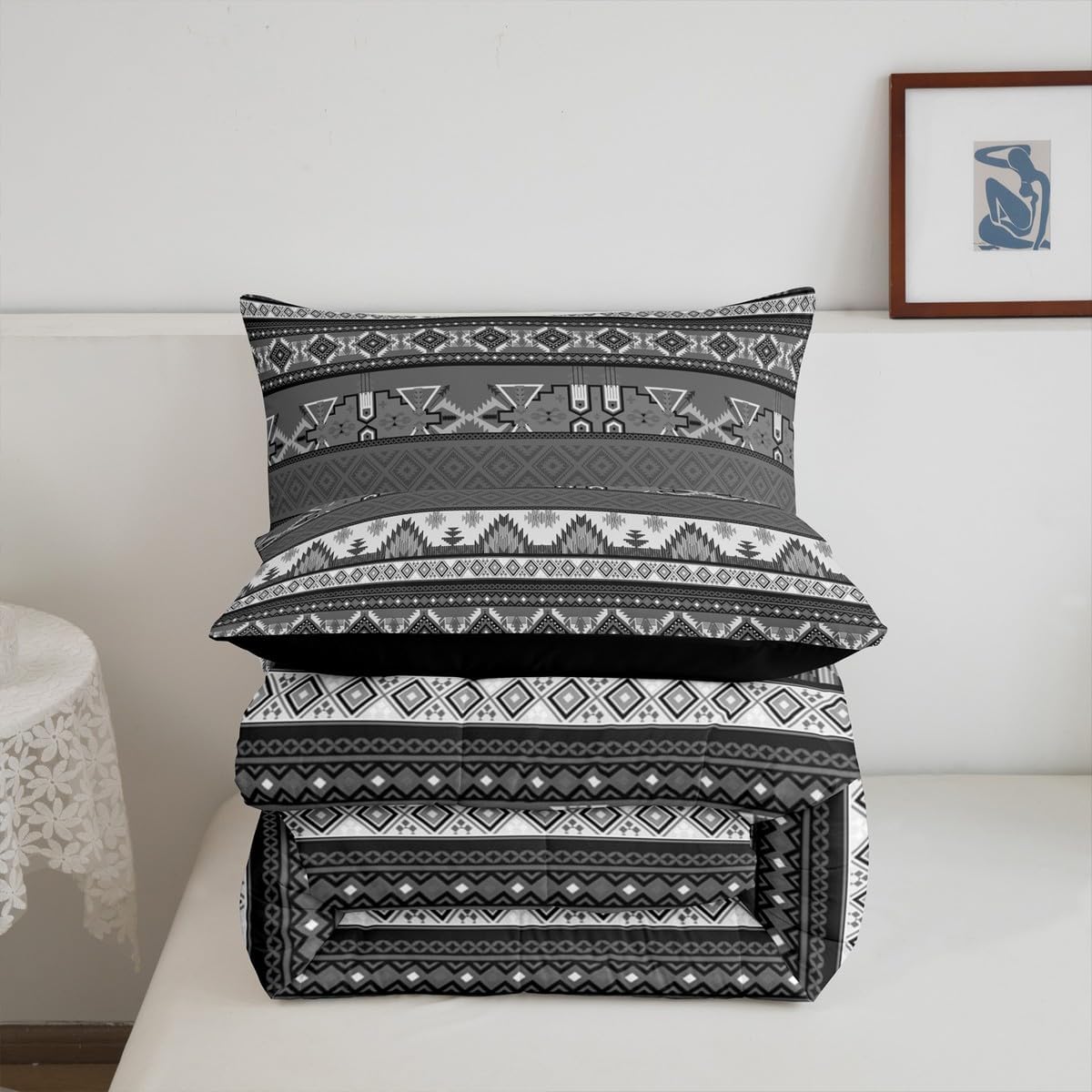 Southwestern Comforter Set Western Tribal Rustic Aztec Bedding Set for Women Men Native American Quilt Country Boho Bohemian Down Comforter Twin Geometric Gray Striped