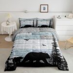 Erosebridal Rustic Comforter Set for Boys,Full Farmhouse Cabin Bear Bedding Set for Women Men Adults Bedroom Decor,Forest Lodge Cabin Quilt Woodland Country Duvet Insert