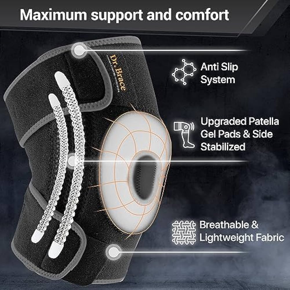 DR. BRACE ELITE Knee Brace with Side Stabilizers & Patella Gel Pads for Maximum Knee Pain Support and fast recovery for men and women-Please Check How To Size Video (Mercury, Large)