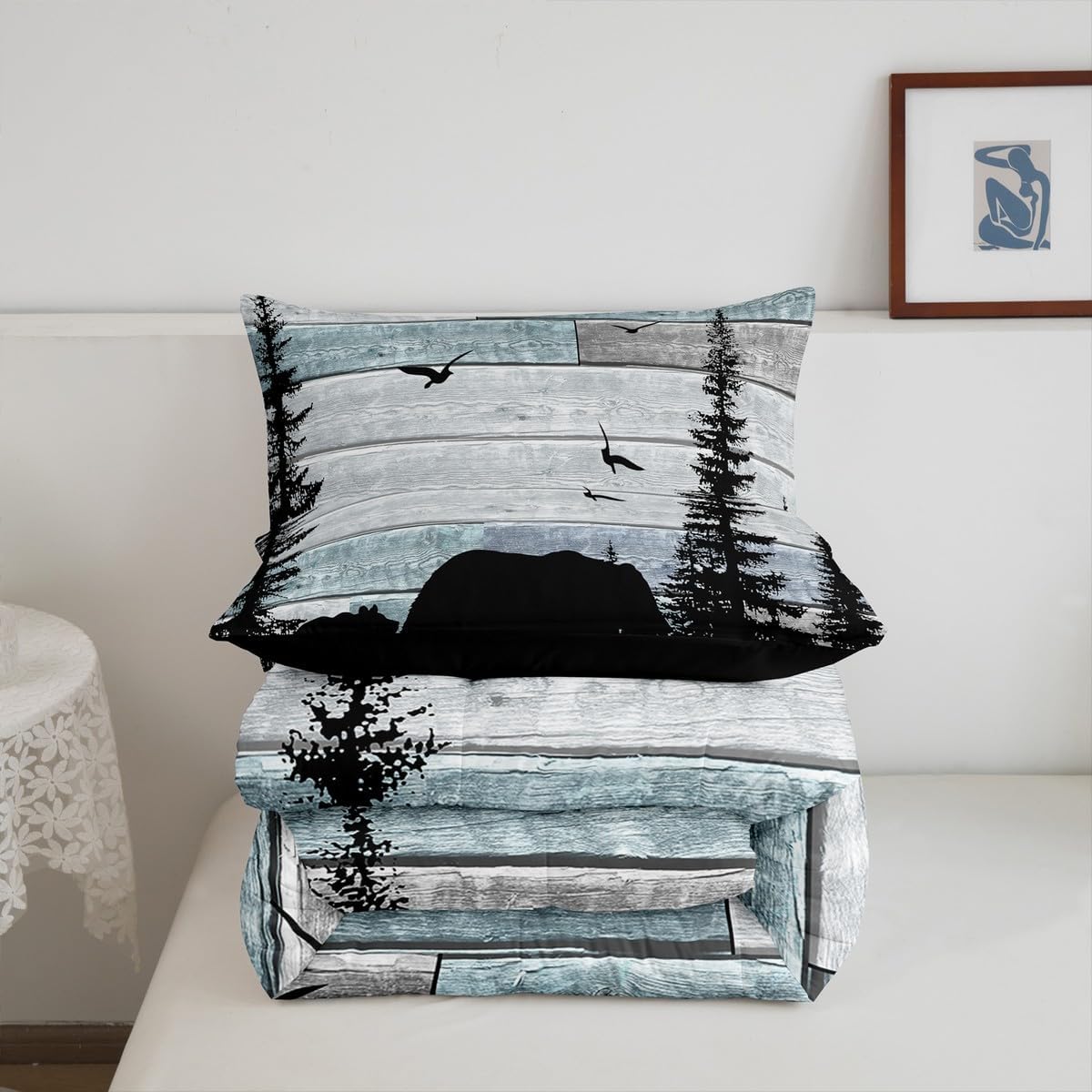 Erosebridal Rustic Comforter Set for Boys,Full Farmhouse Cabin Bear Bedding Set for Women Men Adults Bedroom Decor,Forest Lodge Cabin Quilt Woodland Country Duvet Insert