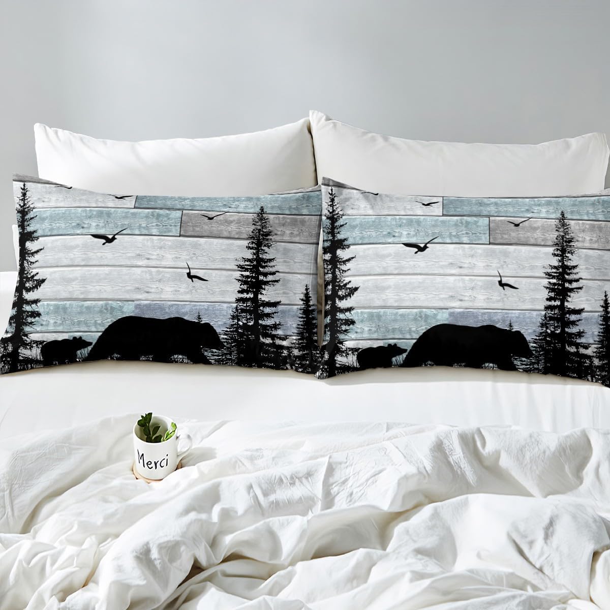 Erosebridal Rustic Comforter Set for Boys,Full Farmhouse Cabin Bear Bedding Set for Women Men Adults Bedroom Decor,Forest Lodge Cabin Quilt Woodland Country Duvet Insert