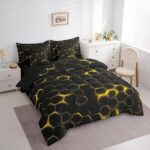 jejeloiu Honeycomb Comforter Set with Sheets Twin Size 7 Pieces Hexagon Theme Bedding Set for Boys Men Adults Teens Yellow Neon Lights Hexagonal Art Bed in a Bag Room Decor