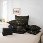 jejeloiu Honeycomb Comforter Set with Sheets Twin Size 7 Pieces Hexagon Theme Bedding Set for Boys Men Adults Teens Yellow Neon Lights Hexagonal Art Bed in a Bag Room Decor