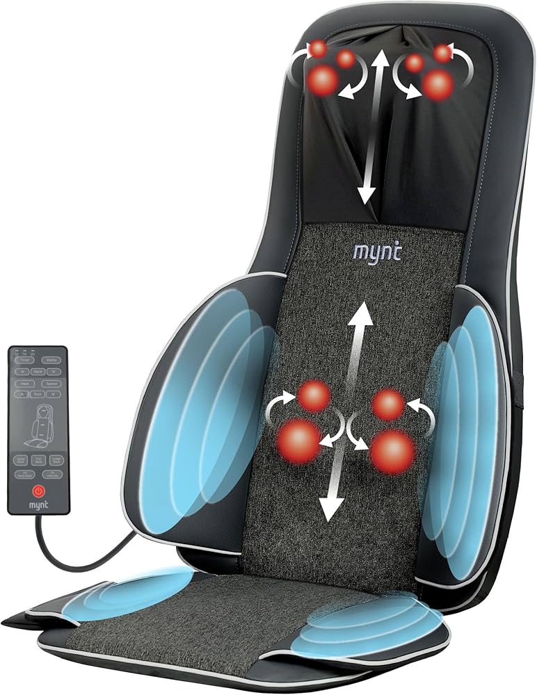 Mynt FSA Eligible HSA Approved Shiatsu Neck and Back Massager for Chair with 10 Deep Kneading Nodes, 2D & 3D Back Massage with Heat, Portable Spot Massage Chair Pad (Black)