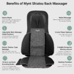 Mynt FSA Eligible HSA Approved Shiatsu Neck and Back Massager for Chair with 10 Deep Kneading Nodes, 2D & 3D Back Massage with Heat, Portable Spot Massage Chair Pad (Black)