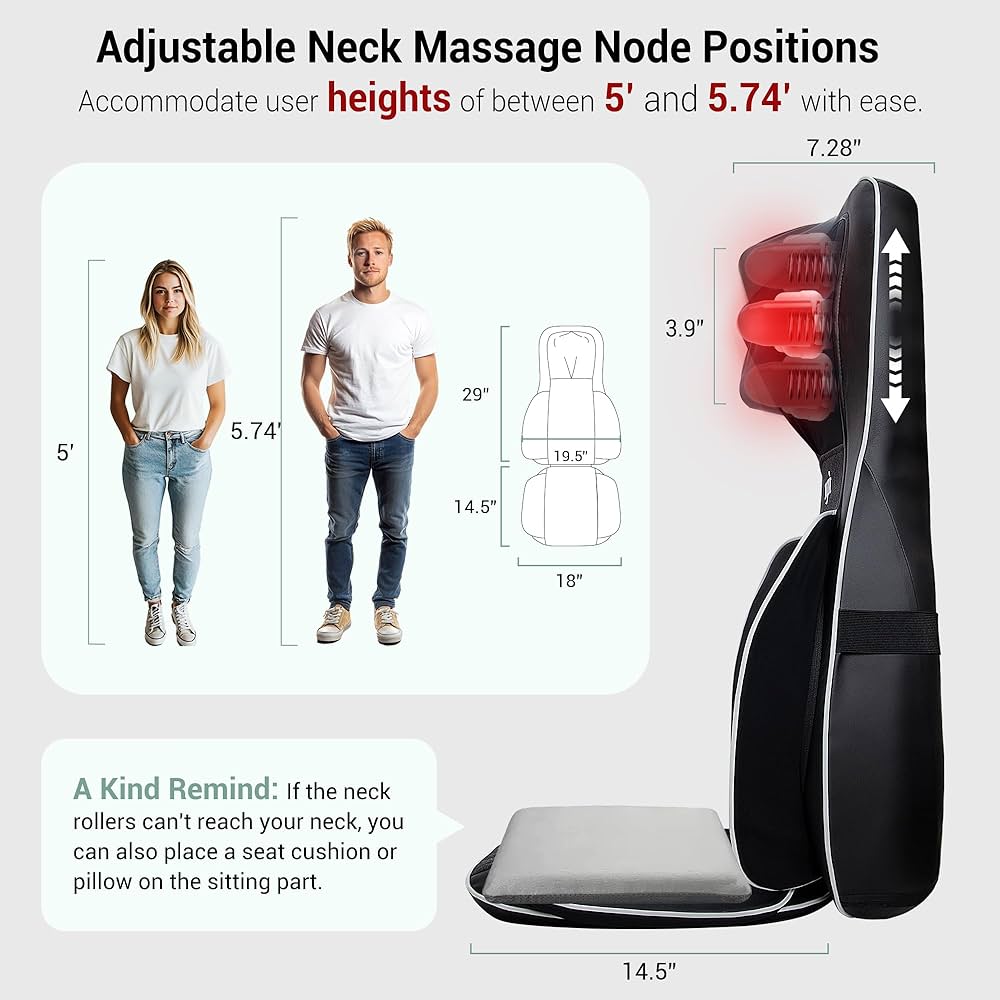 Mynt FSA Eligible HSA Approved Shiatsu Neck and Back Massager for Chair with 10 Deep Kneading Nodes, 2D & 3D Back Massage with Heat, Portable Spot Massage Chair Pad (Black)