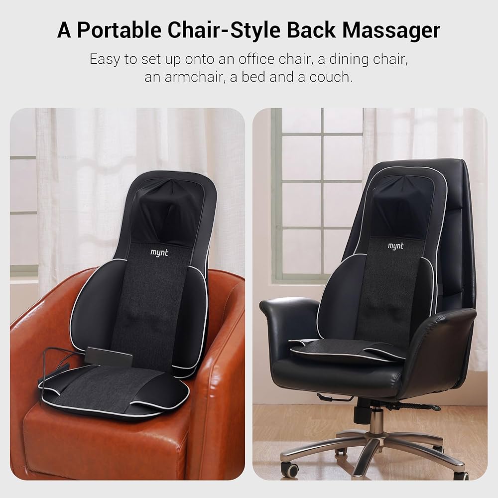 Mynt FSA Eligible HSA Approved Shiatsu Neck and Back Massager for Chair with 10 Deep Kneading Nodes, 2D & 3D Back Massage with Heat, Portable Spot Massage Chair Pad (Black)