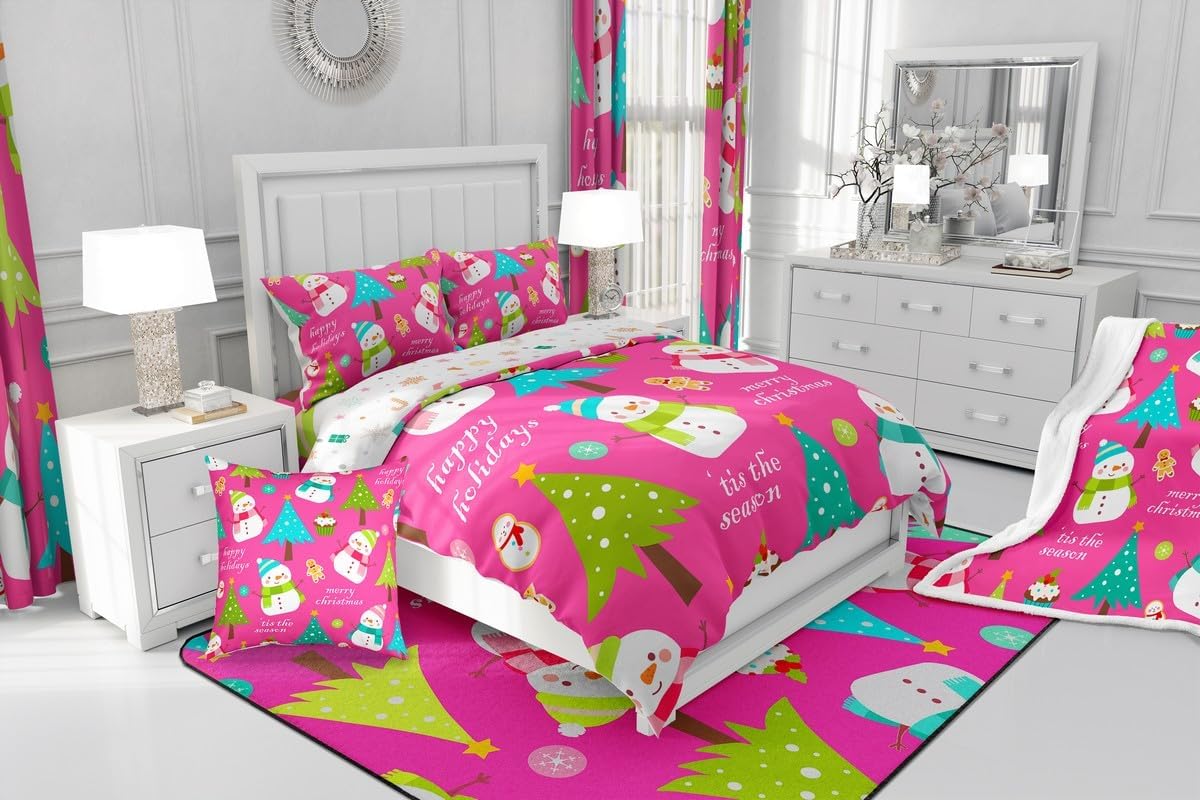 Erosebridal Christmas Kids Comforter Set Cartoon Snowman Quilts for Boys Girls Adults Xmas Tree Bedding Set Cartoon Snowflake Bedroom Decor Duvet Insert Queen Size