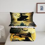 Erosebridal Girls Witch Bedding Set, Halloween Pumpkin Comforter Set Queen Size, Gothic Spooky Bat Duvet Insert Castle Terror Theme Bedding Comforter Sets for Kids Boys Teens Adult Bedroom