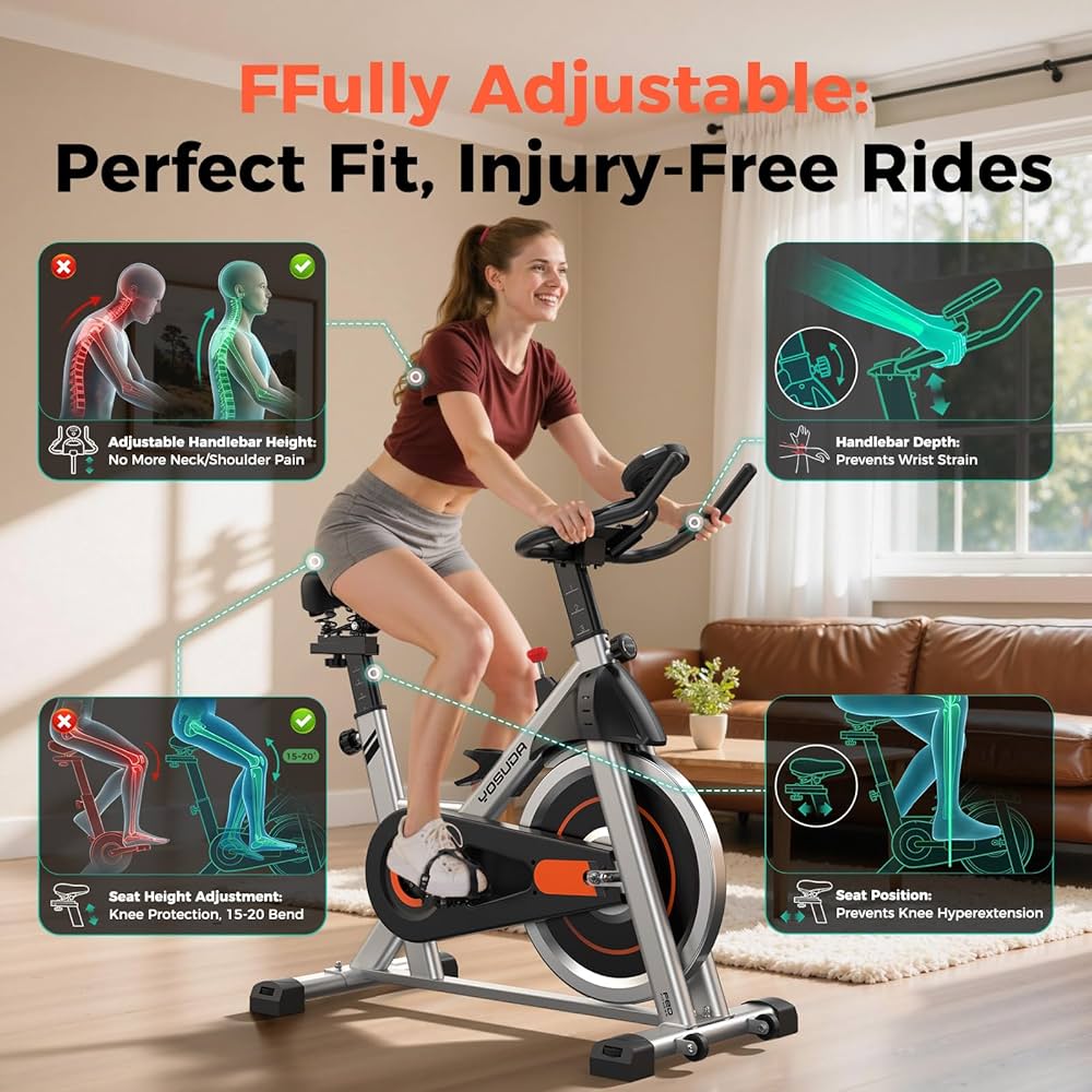 YOSUDA Exercise Bike, Brake Pad Stationary Bike for Home with Exclusive App, Magnetic Indoor Cycling Bike with 300 lb Weight Capacity, Low Noise, Tablet Holder and Fitness Courses for Weight Loss