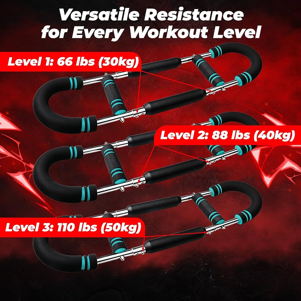 Twister Arm Trainer Chest Workout Equipment – 66-110lbs Adjustable Resistance Upper Body Muscle Strength Builder Clip Exerciser for Men – Home Gym Wrist Exercise Pectoral Strengthener Bar