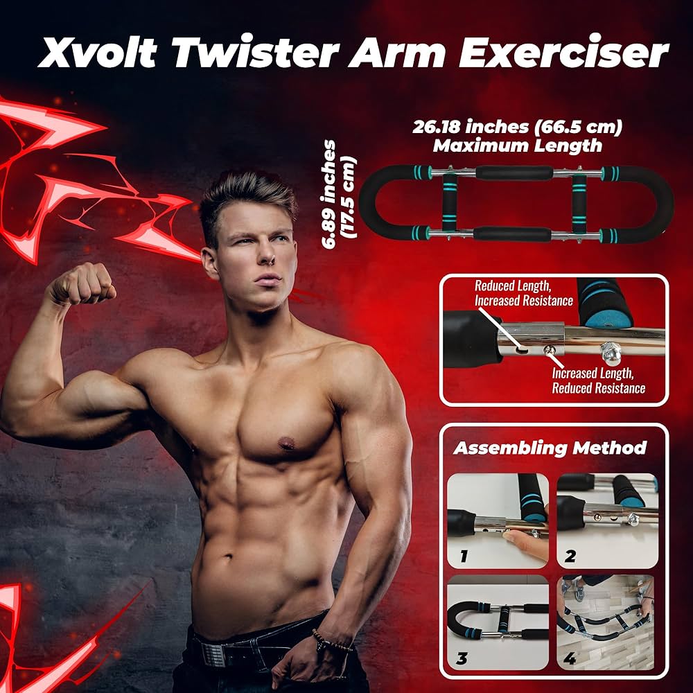 Twister Arm Trainer Chest Workout Equipment – 66-110lbs Adjustable Resistance Upper Body Muscle Strength Builder Clip Exerciser for Men – Home Gym Wrist Exercise Pectoral Strengthener Bar