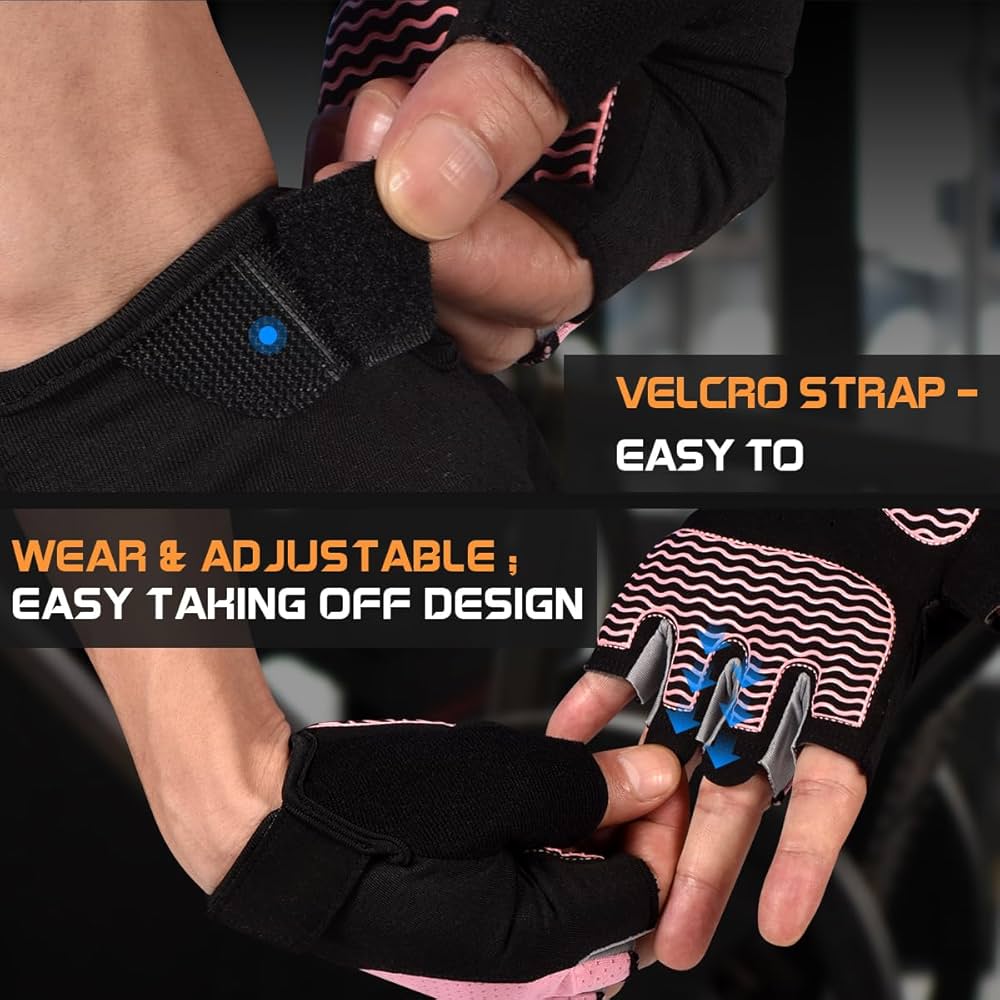 Workout Gloves for Women – Breathable Weight Lifting Gloves with Non-Slip Silicone Padding, Fingerless Gym Gloves for Cycling, Rowing, Pull Ups & Training (4 Sizes