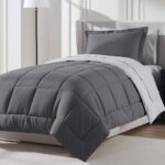 Nestl 5 Piece Twin XL Comforter Set – Dark Grey Reversible Bed in a Bag – Complete Twin XL Size Bedding Set with Sheets, Pillowcase and Sham