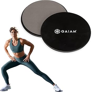 Gaiam Core Sliding Discs – Dual Sided Workout Sliders for Carpet & Hardwood Floor – Home Ab Pads Exercise Equipment Fitness Sliders for Women and Men, Grey/Black