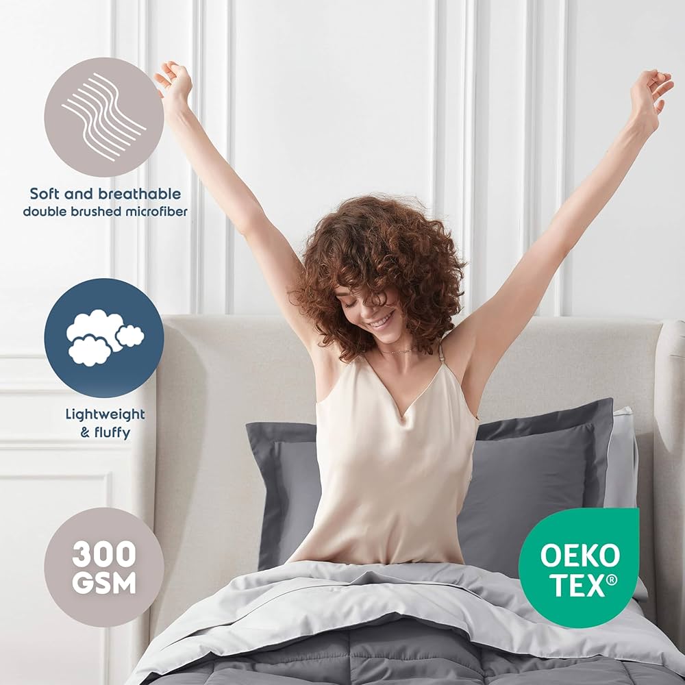 Nestl 5 Piece Twin XL Comforter Set – Dark Grey Reversible Bed in a Bag – Complete Twin XL Size Bedding Set with Sheets, Pillowcase and Sham