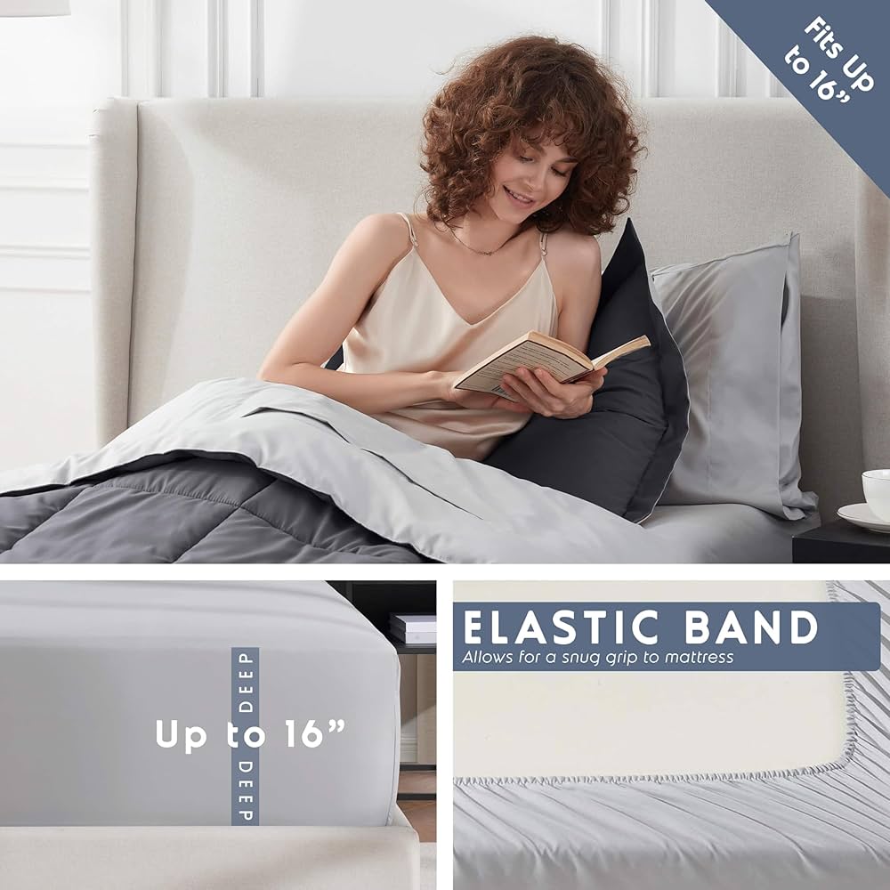 Nestl 5 Piece Twin XL Comforter Set – Dark Grey Reversible Bed in a Bag – Complete Twin XL Size Bedding Set with Sheets, Pillowcase and Sham