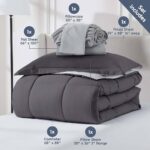 Nestl 5 Piece Twin XL Comforter Set – Dark Grey Reversible Bed in a Bag – Complete Twin XL Size Bedding Set with Sheets, Pillowcase and Sham