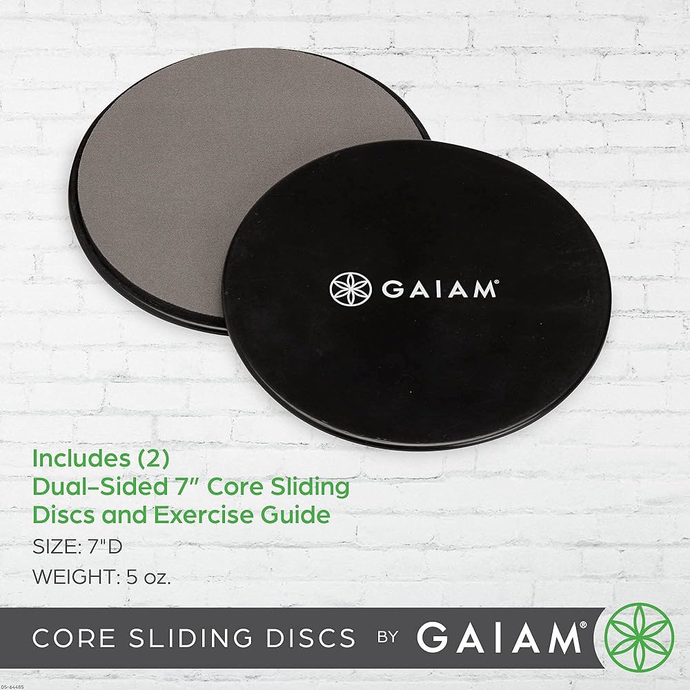 Gaiam Core Sliding Discs – Dual Sided Workout Sliders for Carpet & Hardwood Floor – Home Ab Pads Exercise Equipment Fitness Sliders for Women and Men, Grey/Black