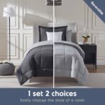 Nestl 5 Piece Twin XL Comforter Set – Dark Grey Reversible Bed in a Bag – Complete Twin XL Size Bedding Set with Sheets, Pillowcase and Sham