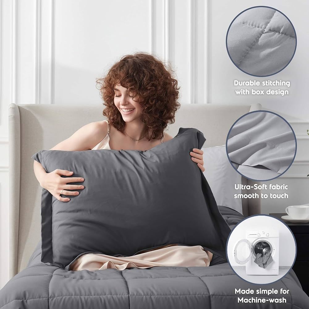 Nestl 5 Piece Twin XL Comforter Set – Dark Grey Reversible Bed in a Bag – Complete Twin XL Size Bedding Set with Sheets, Pillowcase and Sham