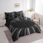 Black Light Grey Comforter Set 7 Piece Bed in a Bag Twin,3D Black Hole Abstract Geometric Bedding Sets,Modern Striped Circle Swirl Sheet Set with Comforter,Geometric Stripes Line Room Decor for Men