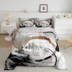 Erosebridal Taupe Brown Comforter Set Gradient Black White Grey Abstract Ombre Bedding Sets Full,Watercolor Brush Strokes Oil Painting Quilt Modern Graffiti Art Room Decor