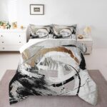 Erosebridal Taupe Brown Comforter Set Gradient Black White Grey Abstract Ombre Bedding Sets Full,Watercolor Brush Strokes Oil Painting Quilt Modern Graffiti Art Room Decor