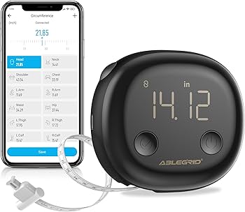 ABLEGRID Smart Body Tape Measure,Rechargeable Body Measuring Tape with Fitdays APP,Accurate Retractable Digital Body Measurement Device Tool for Muscle Gain,Weight Loss,Fitness,Locking,60in/150cm