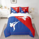 Castle Fairy 7 Pieces Taekwondo Comforter Set for Kids Blue Red Bedding Set Queen Size,Japanese Style Comforter for Boys Girls Adult Kungfu Super Soft Fade Resistant Microfiber Bedding