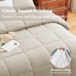 CozyLux Queen Size Comforter Sets Beige – 3 Pieces Box Stitched Queen Bed Set for All Seasons, Soft Lightweight Bedding Sets with 1 Down Alternative Comforter and 2 Pillow Shams