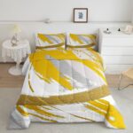 Grey Beige Yellow Queen Bedding Sets Brush Strokes Oil Painting Comforter Set, Gradient Abstract Vintage Down Comforter Ombre Graffiti Bedding Comforter Sets, Contemporary Modern Duvet Insert