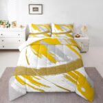 Grey Beige Yellow Queen Bedding Sets Brush Strokes Oil Painting Comforter Set, Gradient Abstract Vintage Down Comforter Ombre Graffiti Bedding Comforter Sets, Contemporary Modern Duvet Insert