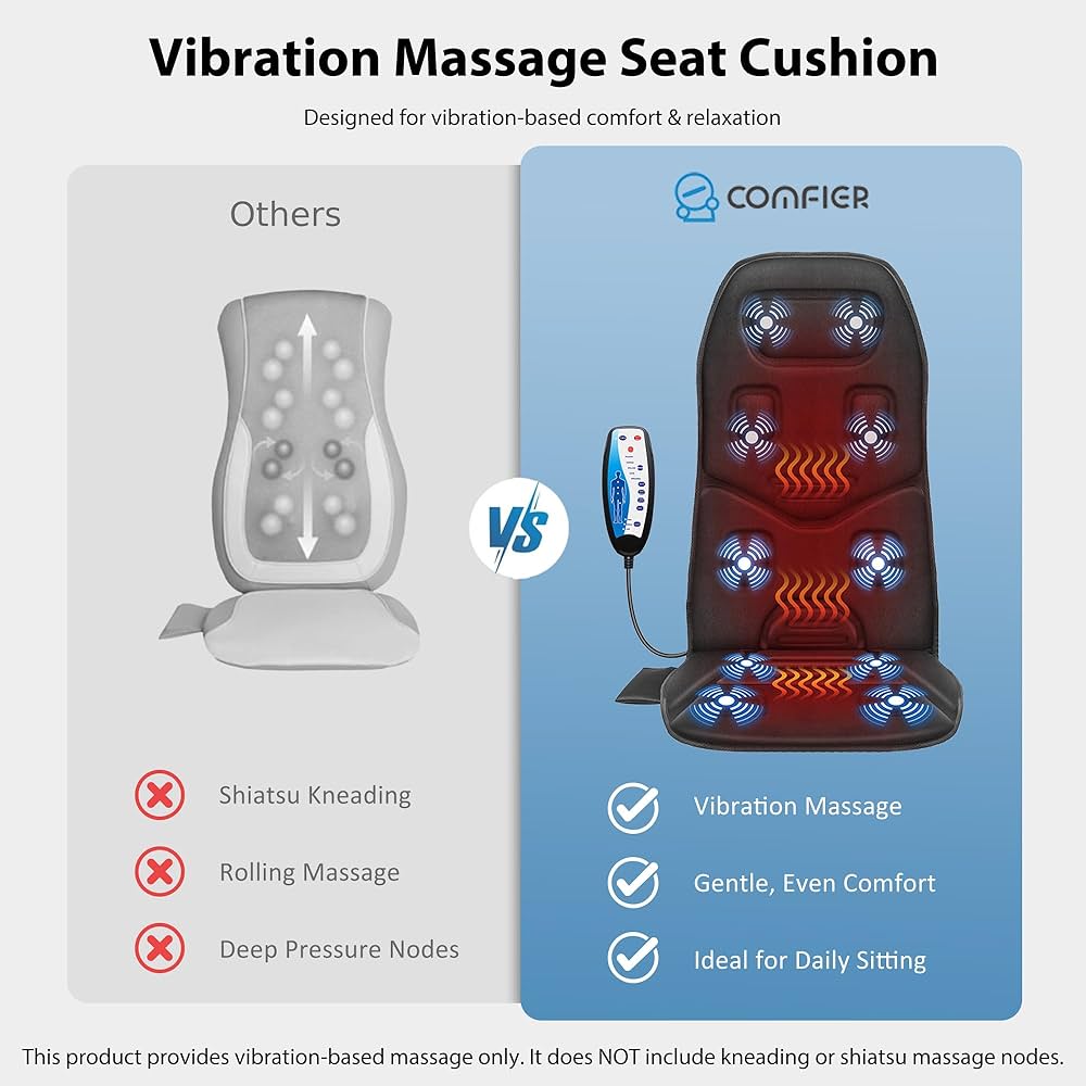 COMFIER Vibration Back Massager Seat Cushion with Heat,10 Motors Massage Chair Pad,Chair Massager for Pain Relief at Office/Home,Valentine’s Day Gifts for Her Him
