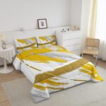 Grey Beige Yellow Queen Bedding Sets Brush Strokes Oil Painting Comforter Set, Gradient Abstract Vintage Down Comforter Ombre Graffiti Bedding Comforter Sets, Contemporary Modern Duvet Insert