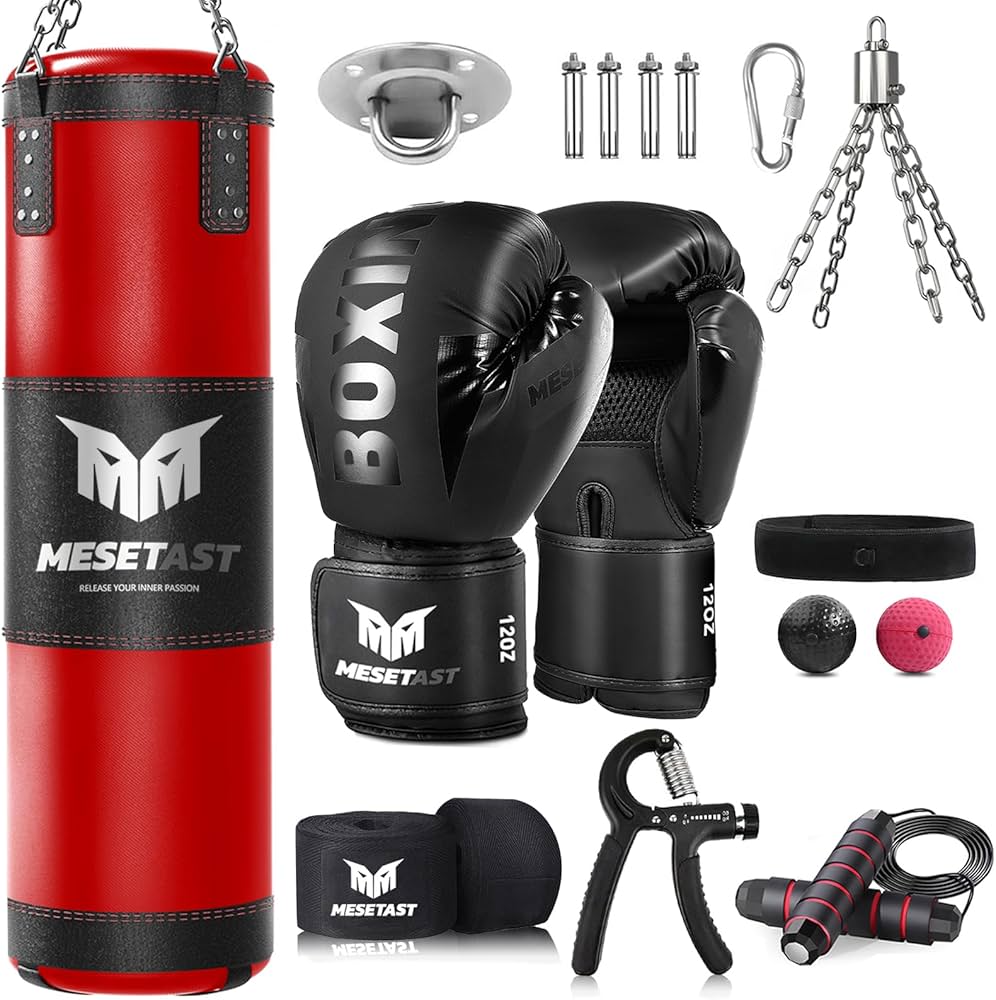 Punching Bag for Adults, 4ft Heavy Boxing Bag Set with 12 OZ Gloves for MMA Karate Kickboxing Boxing – Unfilled