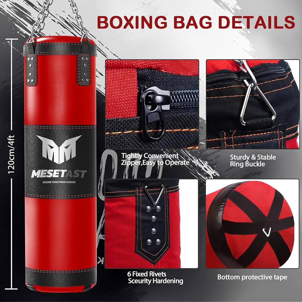 Punching Bag for Adults, 4ft Heavy Boxing Bag Set with 12 OZ Gloves for MMA Karate Kickboxing Boxing – Unfilled