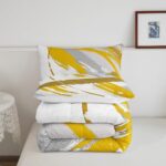 Grey Beige Yellow Queen Bedding Sets Brush Strokes Oil Painting Comforter Set, Gradient Abstract Vintage Down Comforter Ombre Graffiti Bedding Comforter Sets, Contemporary Modern Duvet Insert