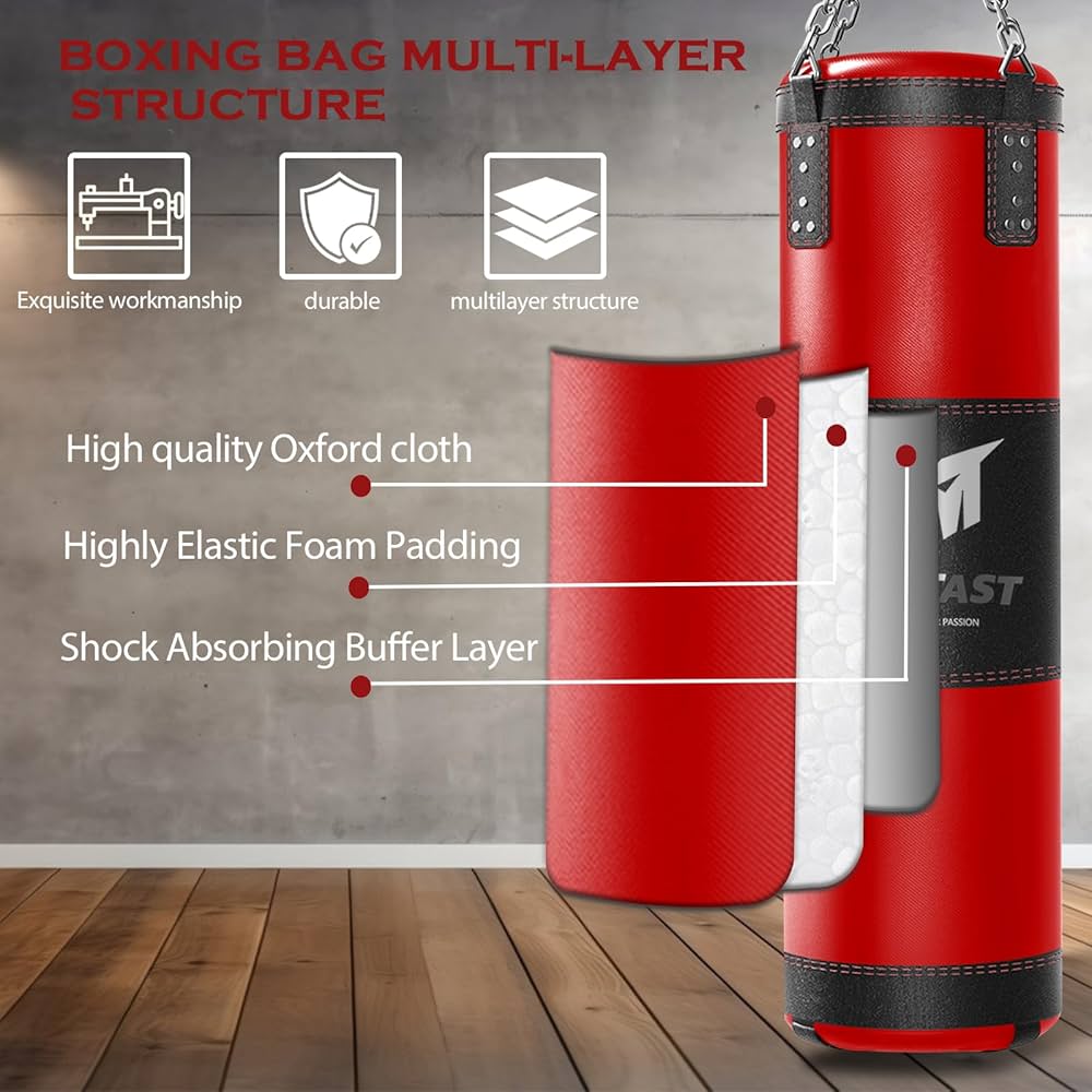 Punching Bag for Adults, 4ft Heavy Boxing Bag Set with 12 OZ Gloves for MMA Karate Kickboxing Boxing – Unfilled