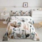 Erosebridal Boho Wildflower Comforter Set King Grunge Abstract Floral Bedding Set for Kids Girls Women,Spring Farmhouse Botanical Bedding Comforter Sets Rustic Country Bed Set Brown Blue